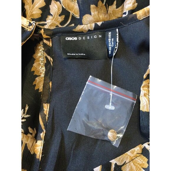 Asos Women's Floral Mini Dress Metallic Witchy Boho Lace Up Brown Black Size 16 - Picture 8 of 9